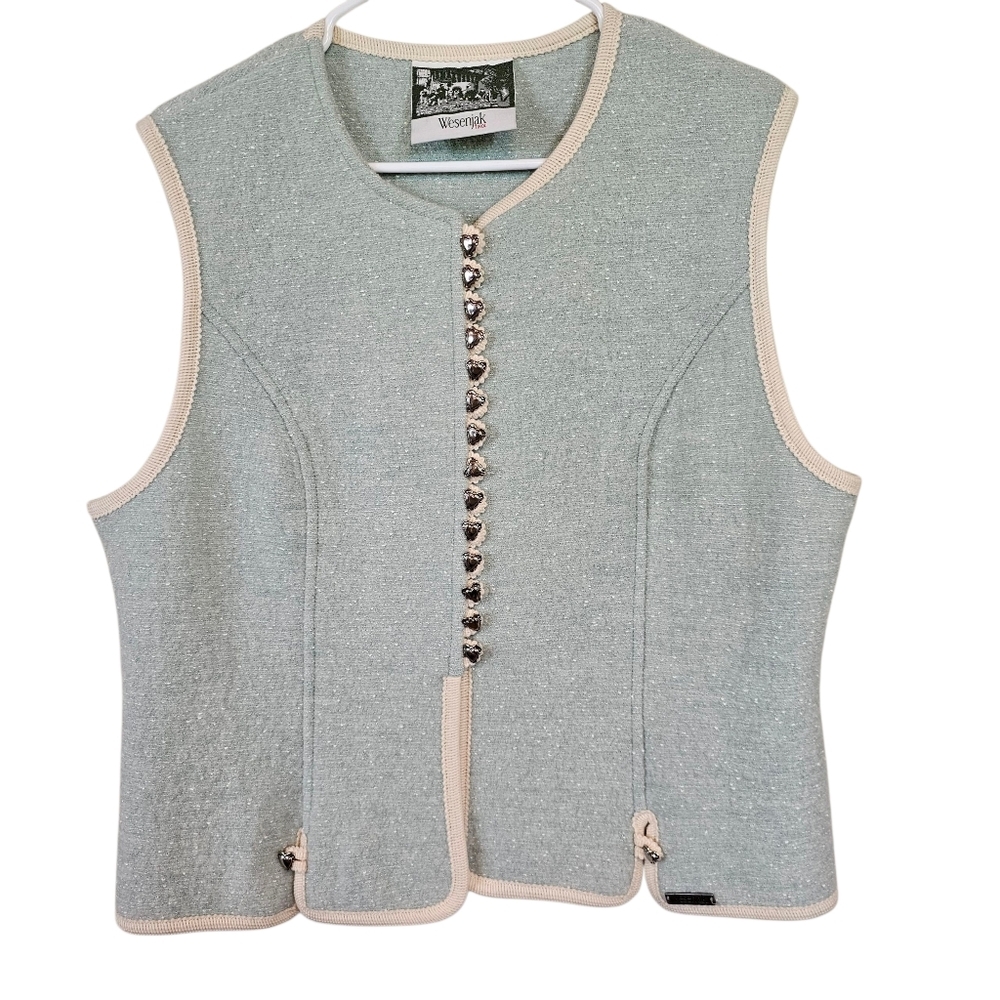 Wesenjak Tirol Wool Heart Buttons Knit Baby Blue Vest Soft Girl